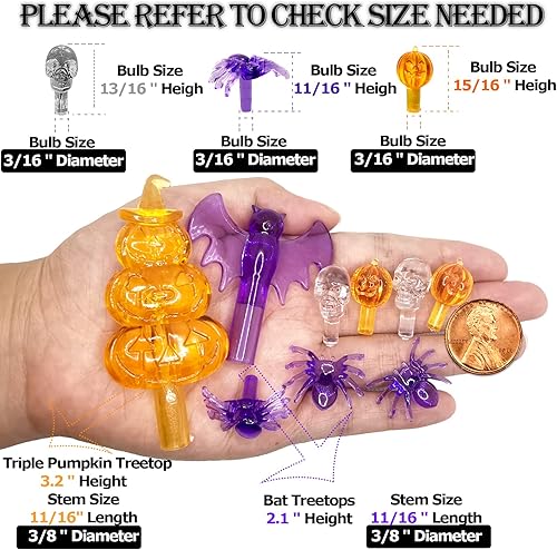 Miniatura 2 de 117 bombillas de repuesto para árboles de cerámica de Halloween, incluyendo cráneocabeza de calabaza, araña y 2 tapas temáticas de árbol (incluye