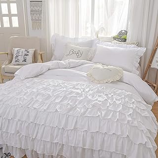 Plain Color Rustic Girls Princess Bedroom Decor Bedding Set 3pcs Shams Farmhouse Bridal Waterfall Dust Ruffle Duvet Cover ...