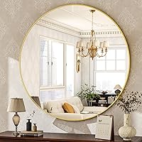 HARRITPURE 30" Gold Round Wall Mirror - Brushed Aluminum Alloy Frame, Modern Bathroom Vanity & Living Room Decor