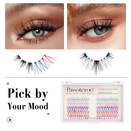Miniatura 3 de Pawotence - Pestañas de racimo de colores extensiones de pestañas individuales de 5 colores que parecen extensiones de 0551in rizo de 100 racimos