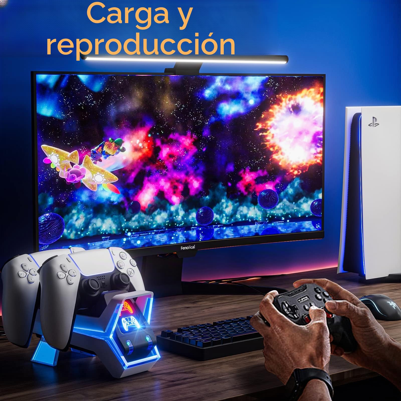 Fenolical Estación de Carga para Mando PS5, Adaptador AC de Carga rápida 5V/3A, Accesorios de estación de Carga Doble Playstation5 Estilo Perro electrónico con indicador LED-Negro