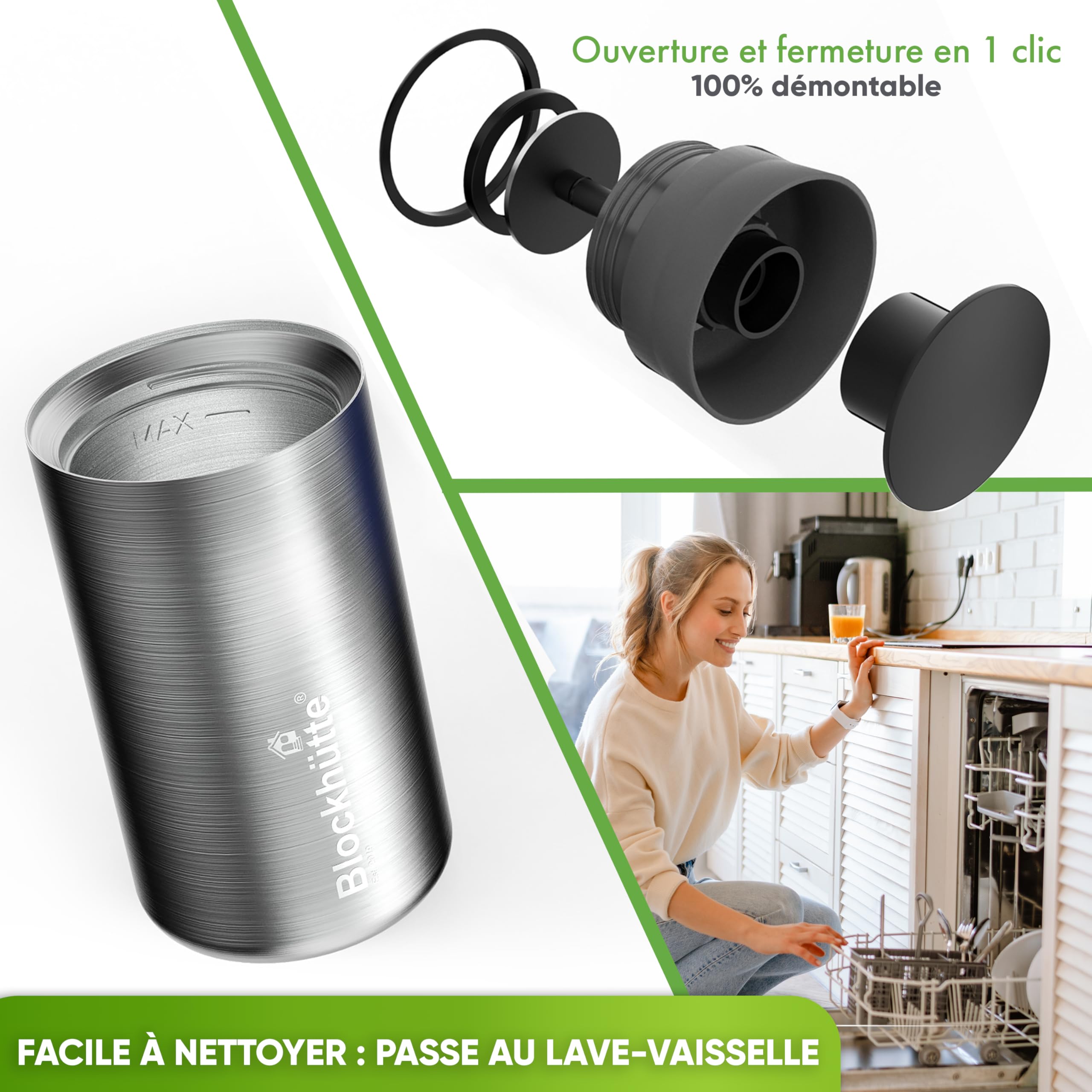 Blockhütte Travel Mug Isotherme Cafe en Acier Inoxydable – 354ml Tasse Isotherme, Mug Thermos gardant la chaleur jusqu'à 8 h - Gobelet Thermique Anti-Fuite, Tasse à Café à Emporter – Noir