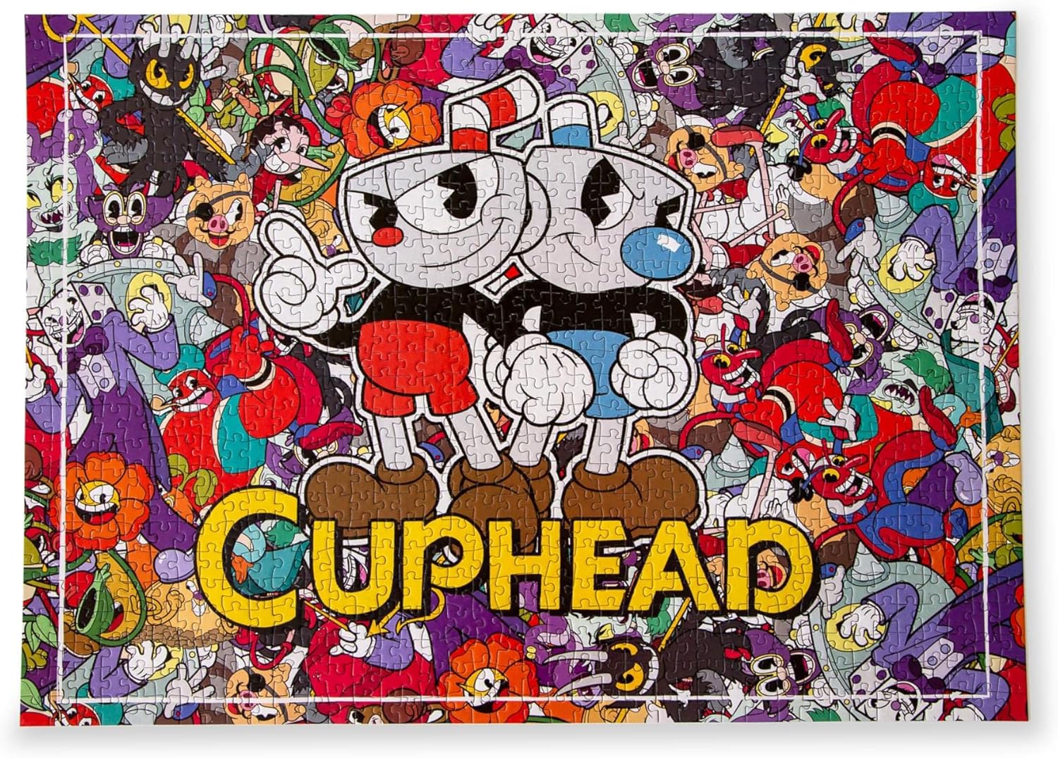 Cuphead and Mugman Collage 1000-Piece Jigsaw Puzzle, Brain Teaser for Kids and Adults | 28 x 20 Inches