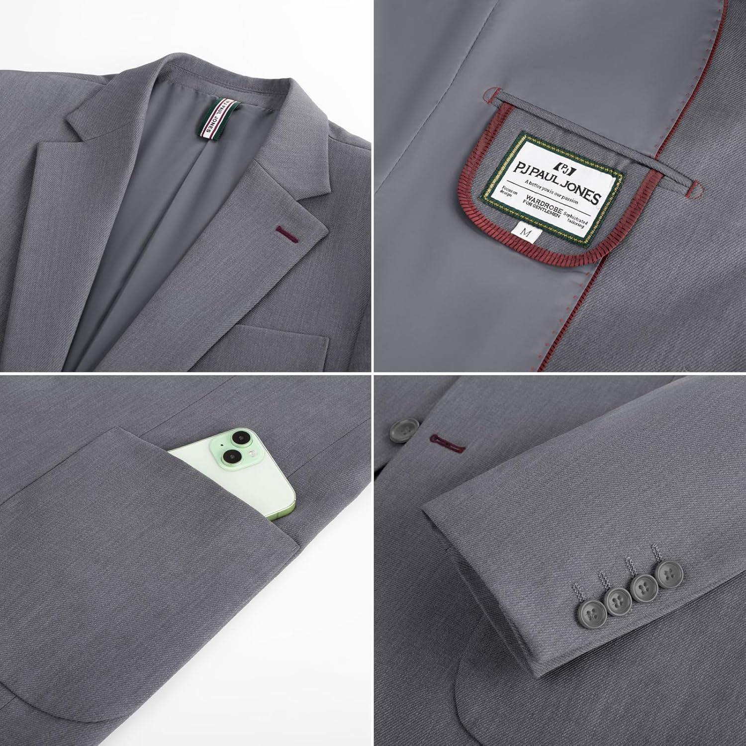 PJ PAUL JONES Mens Blazer Casual Two Button Sport Coats Notched Lapel Solid Suit Jackets - Image 4