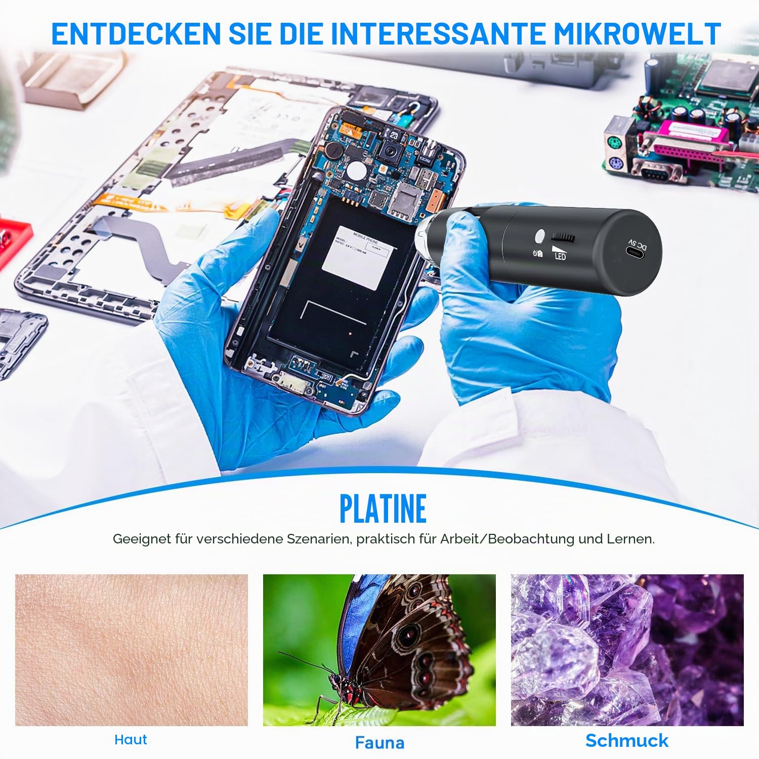 Skybasic Digitales Mikroskop 50X-1000X WiFi 2.0 MP 8 LED Handgehalten