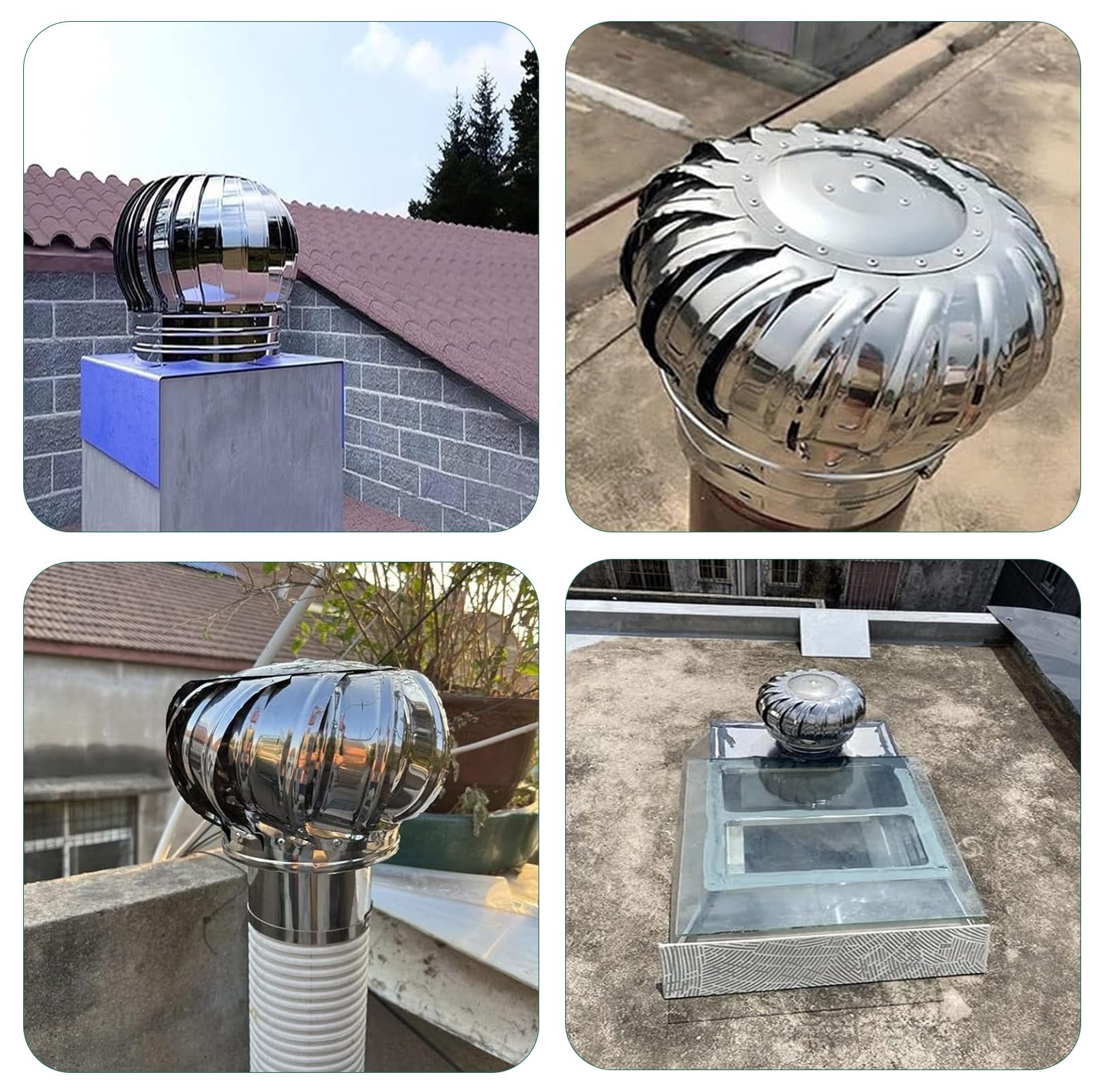 Cappa per camino in acciaio inox 304, 150 mm, indipendente dalla rete, rotonda, con apertura di scarico girevole per la dissipazione del calore, per case, fabbriche, soffitte, fattorie, turbine da