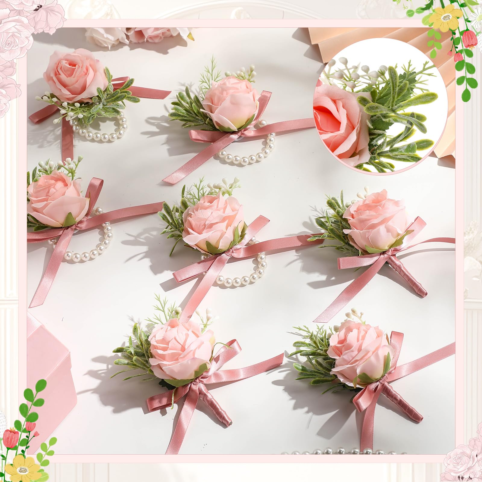 XunYee Set di 24 corsetti da polso e fiore all'occhiello con rose, da uomo, con cinturino da polso artificiale, per balli di fine anno, decorazioni per matrimoni, sposa, sposo, abiti da ballo (rosa)