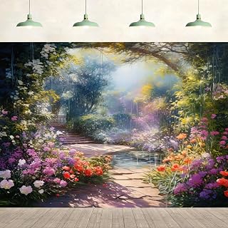 10x8ft Spring Garden Backdrop Blooming Floral Enchanted Wonderland Oil Painting Photography Background Wedding Portraits Birthday Party Decor Photo Studio Props