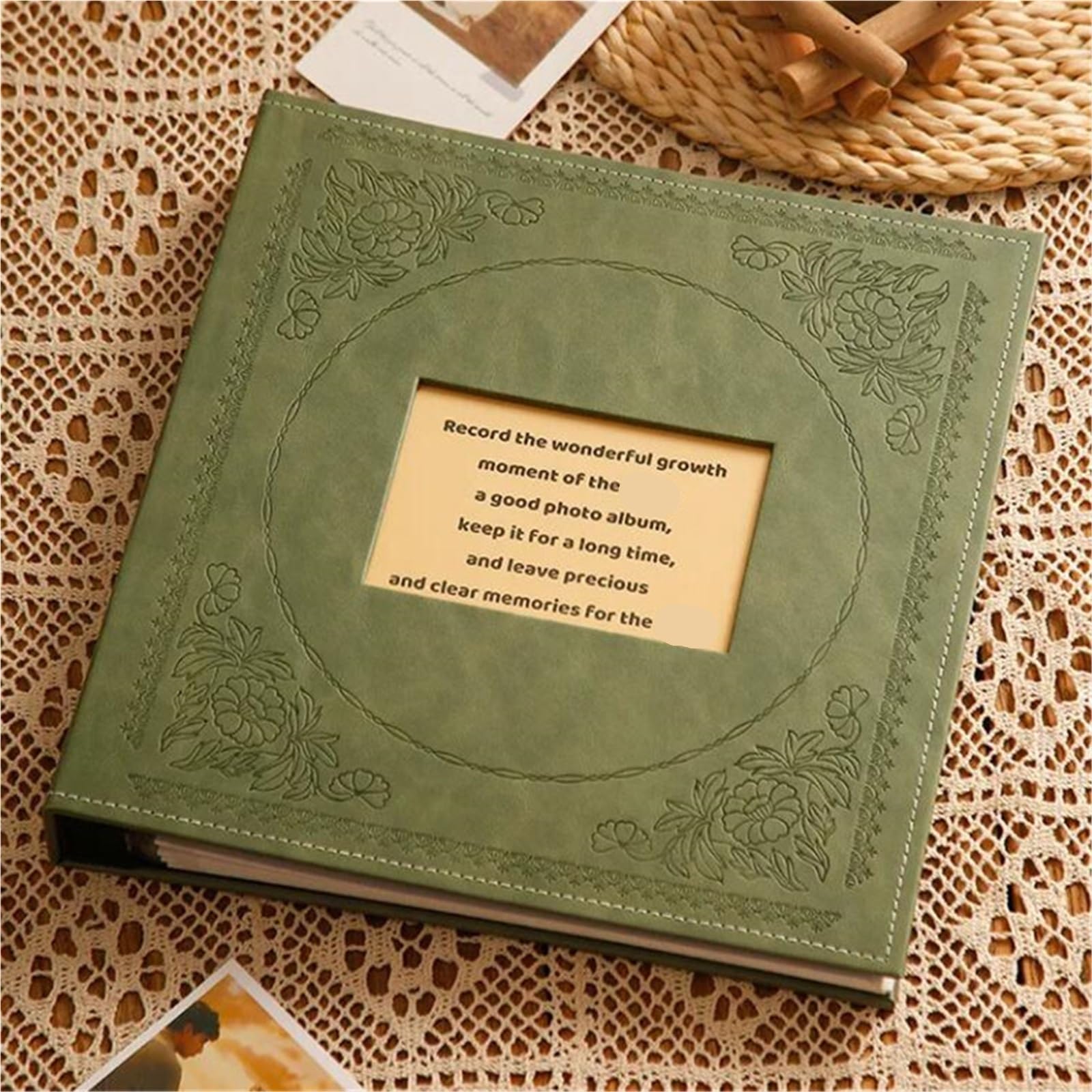 Album De Fotos 1000 bolsillos for fotos álbum de 5 pulgadas estuche libro intersticiales fundas cuero con memoria for niños familiar boda(Green)