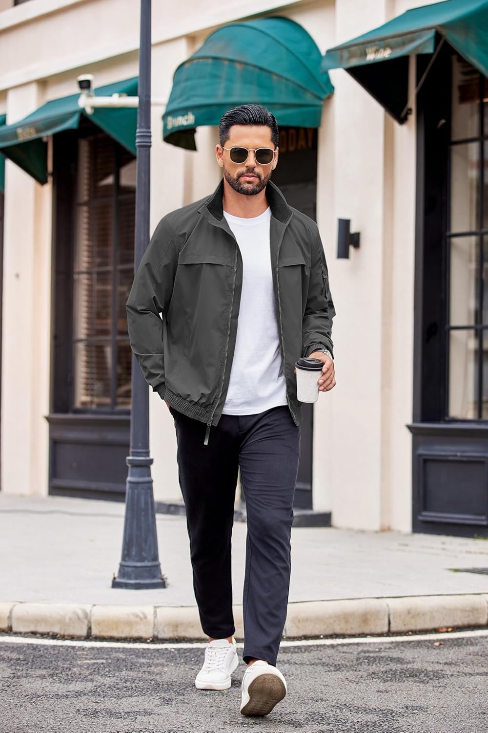 COOFANDY Mens Lightweight Bomber Jackets Stand Collar Windbreaker Softshell Jacket Zip Up Coat for Fall Outdoor - Image 4