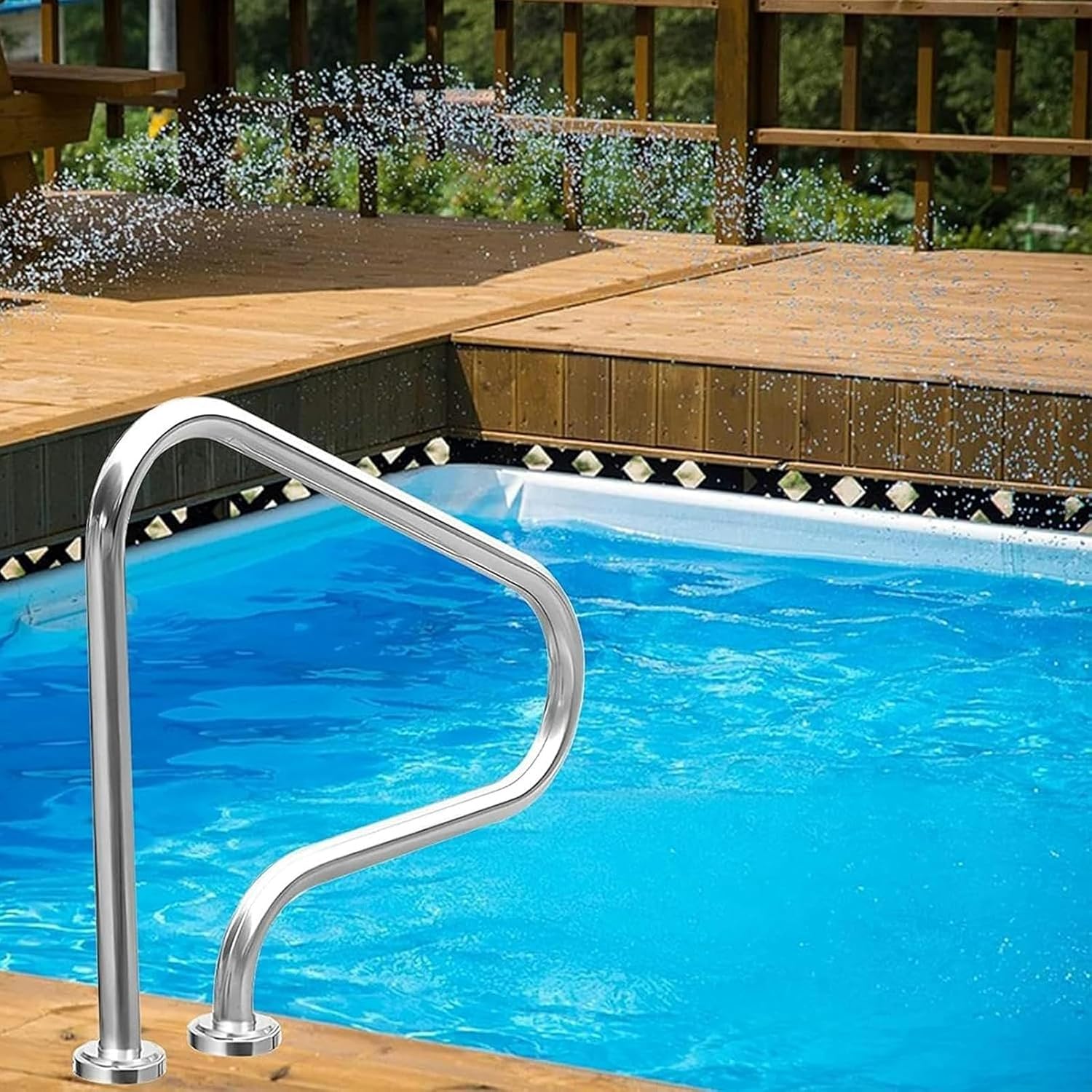 Pool Handrail, Swimming Pool Hand Rail Kit, Stainless Steel Stair Pool Hand Bar for Garden Water Parks, Rustproof Pool Stair Railing, Silver Rustproof