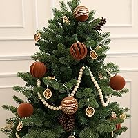 Vista 6 de Juego de 12 adornos de Navidad, bolas de terciopelo flocado de 3.15 pulgadas con diseños pintados a mano, elegantes decoraciones marrones para árbol