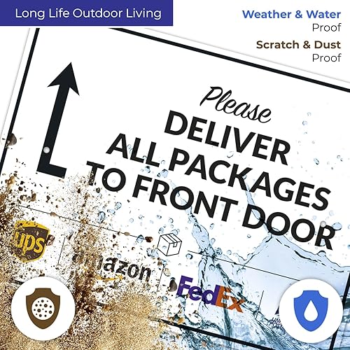 Vista 35 de Cartel de entrega del paquete, letrero de instrucciones de entrega, 10 x 7 pulgadas, aluminio 040 libre de óxido, resistente a la decoloración