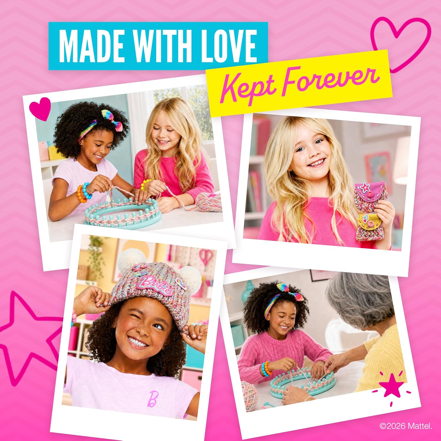 Barbie® Loom Knitting Kit for Kids Ages 8-12 – 4-Project Beginner Craft Set with 36-Peg Loom, Yarn, Crochet Hook & Instructions | Arts and Crafts Gift for Girls
