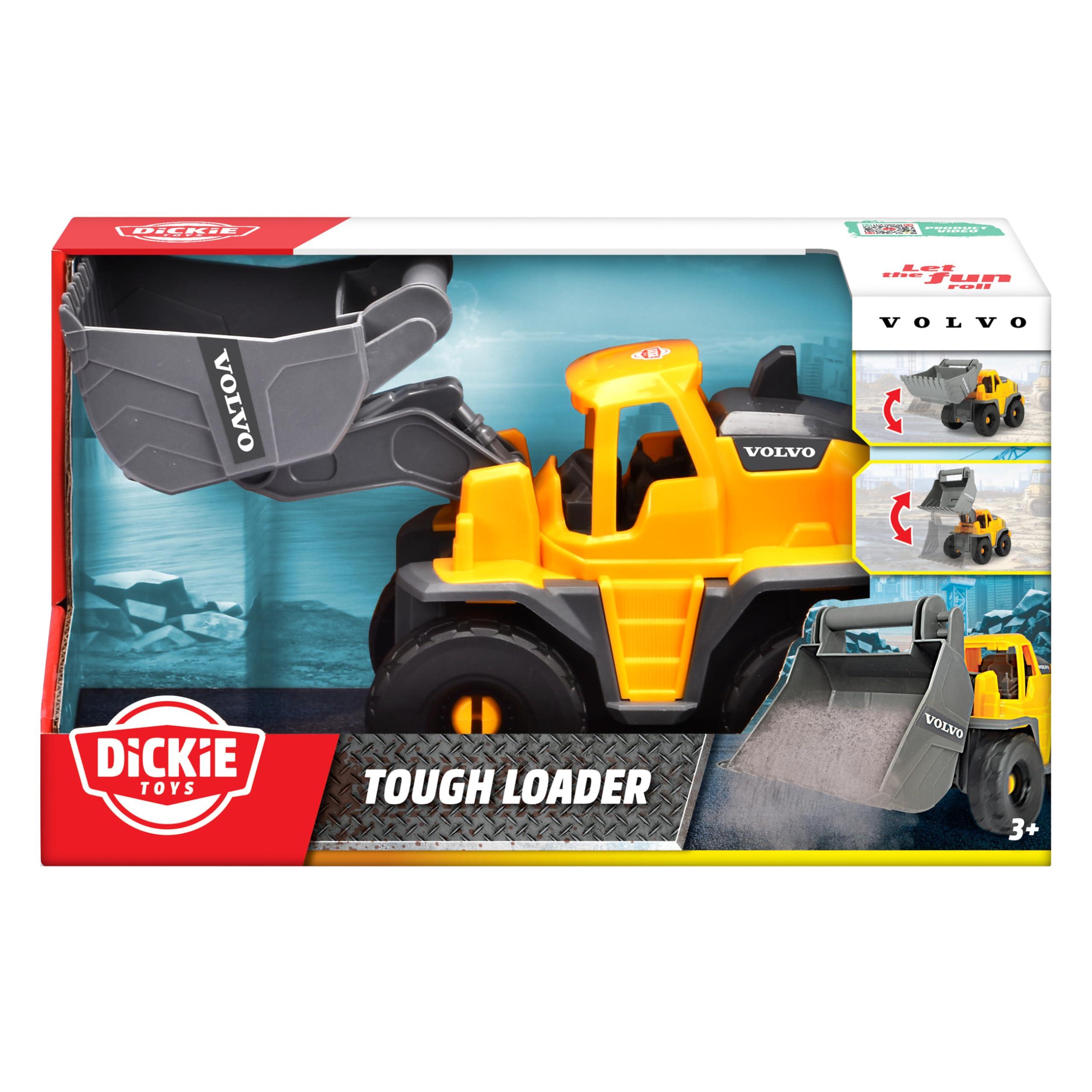 Dickie Toys - Volvo Tough Loader (26 cm) – koparka do zabawek dla dzieci od 3 lat z wolnym biegiem i ruchomą łopatą, nadaje się jako zabawka do piasku