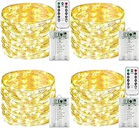 Vista 1 de Paquete de 4 luces de hadas que funcionan con pilas con temporizador de control remoto, tira de luces LED para decoración de interiores