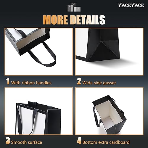 Miniatura 4 de Bolsa de regalo, 10 unidades de 5.25 x 3.75 x 8 pulgadas, blanco y negro, reciclable, papel de estraza de estraza, asas de cinta, paquete a granel,