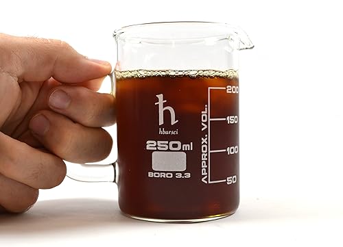 EISCO vaso de precipitado hecho a mano de alta calidad, vidrio grueso de borosilicato para té o café expreso, 8.4 onzas (250 mL), pequeño