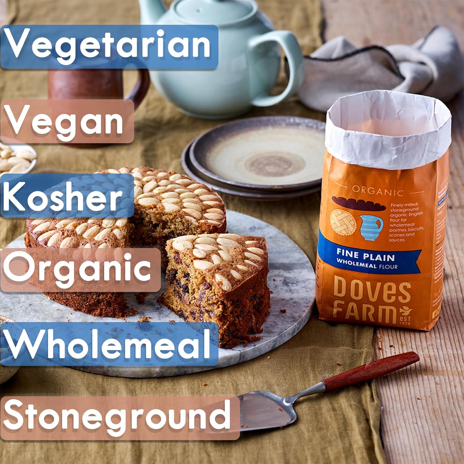 Doves Farm Organic Fine Plain Wholemeal Flour | 1Kg | Perfect for Wholesome Baking and Cooking | Sustainably Sourced Ingredients | Enhance Your Recipes with this Premium Wholemeal Flour