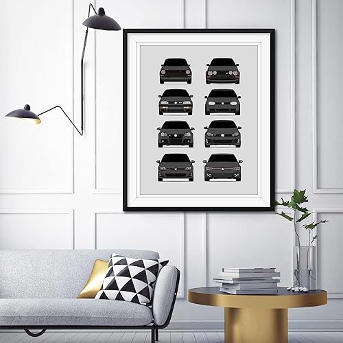 Vista 15 de Handmade Poster compatible with Volkswagen Golf GTI Generations and Print of VW GTI (Car Models: MK1 to MK8) - White, 8x10" Satin Print (Unframed)