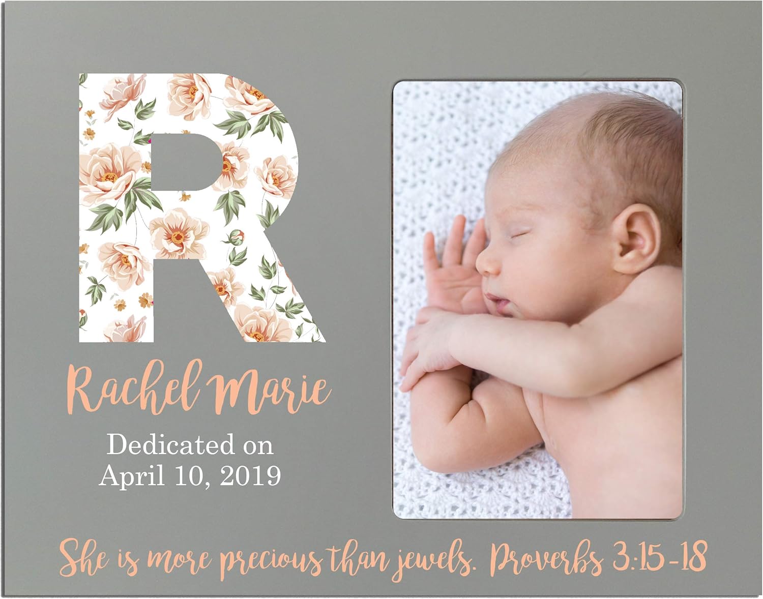LifeSong Milestones Personalized Baby Birth Newborn Announcement Arrival Photo Frame with Stats Blessing for Child 8” x 10” Picture Frame Holds 4” x 6” Photo More Precious (Flowers Ivory)