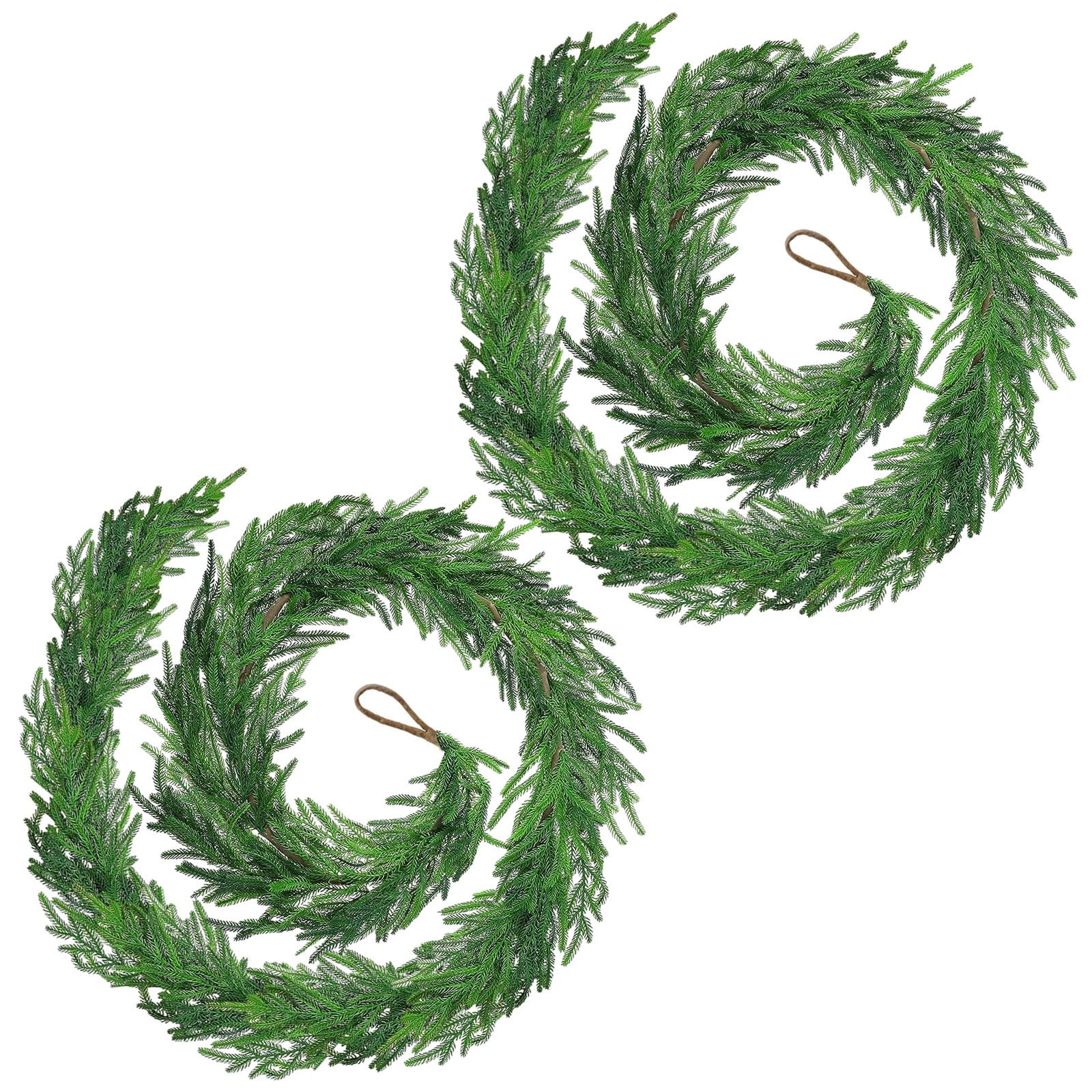 Weihnachten Deko, 2 Stück 1.8m Künstliche Norfolk Pine Girlande, Realistische Weihnachtsgirlande für Innen Kamin Treppe Wand Tür Außen (2 Stück, 1.8m)