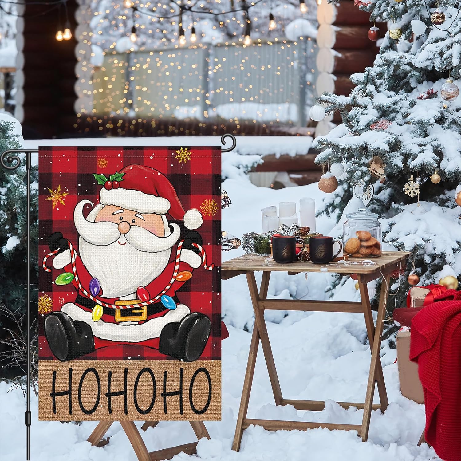 Heyfibro Christmas Hohoho Santa Claus Garden Flag 12x18 Inch Double Sided Decorative Red Black Buffalo Plaids Small Flags for Outside Holiday House Farmhouse Outdoor Decoration - Image 8