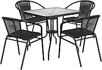 Vista 13 de Flash Furniture Mesa cuadrada de metal de vidrio de 28 pulgadas con borde de ratán gris y 4 sillas apilables de ratán gris