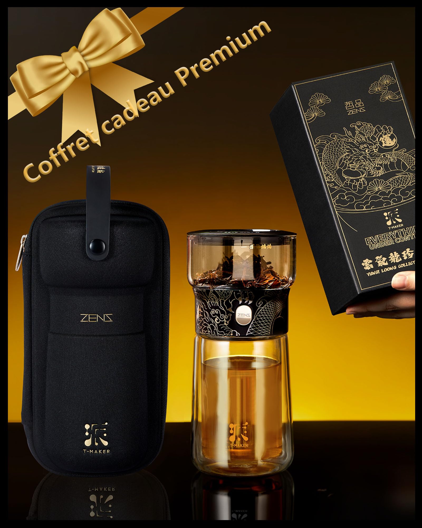 ZENS theiere con infusor, mágico de un solo toque tetera de cristal para té de hojas sueltas sin daños, máquina de té fresca con taza térmica y bolsa de té portátil, para regalo