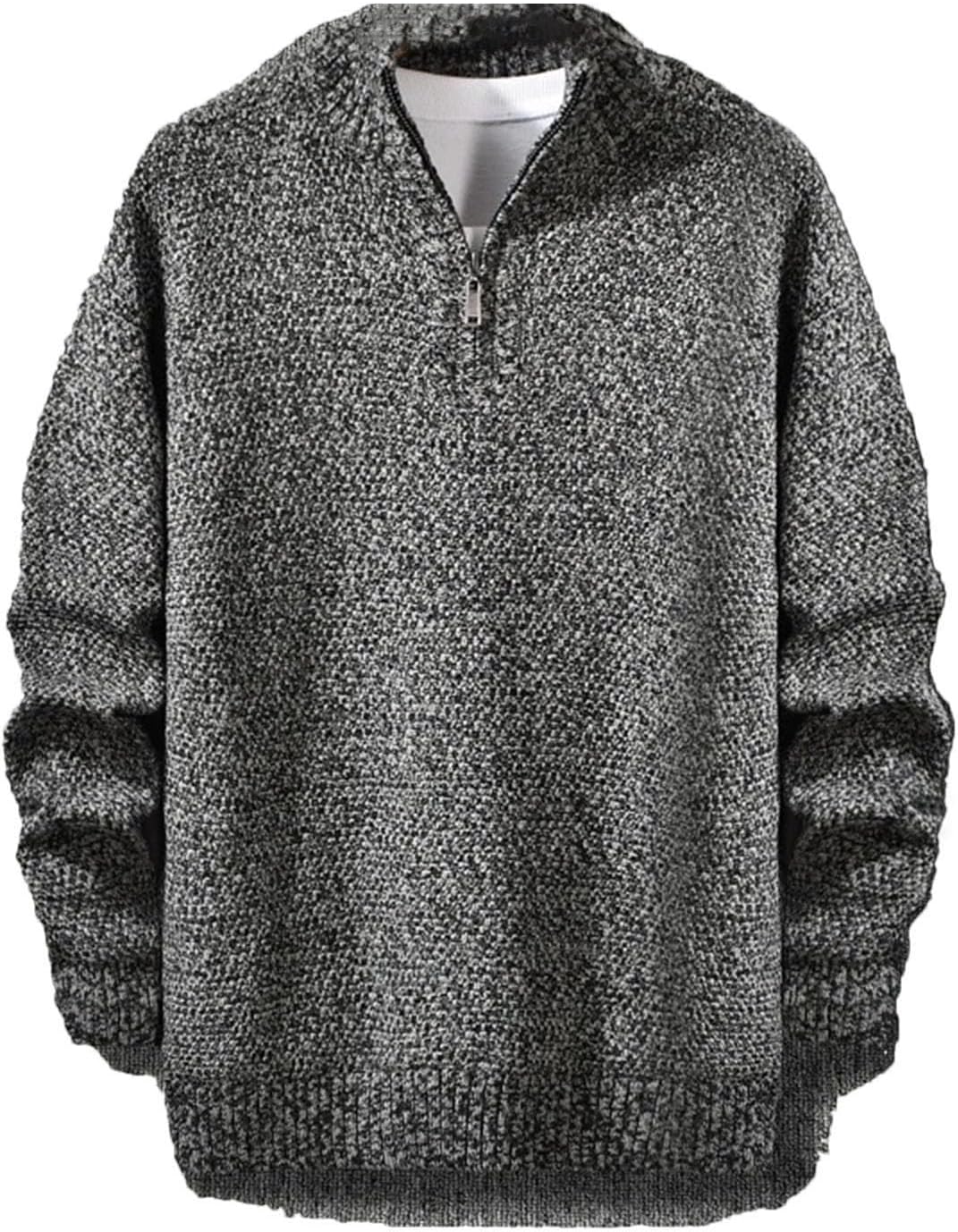 Men's Plush Thick Warm Sweater Fashionable Large Size Half-High Zipper Knitted Jacket Plus Size