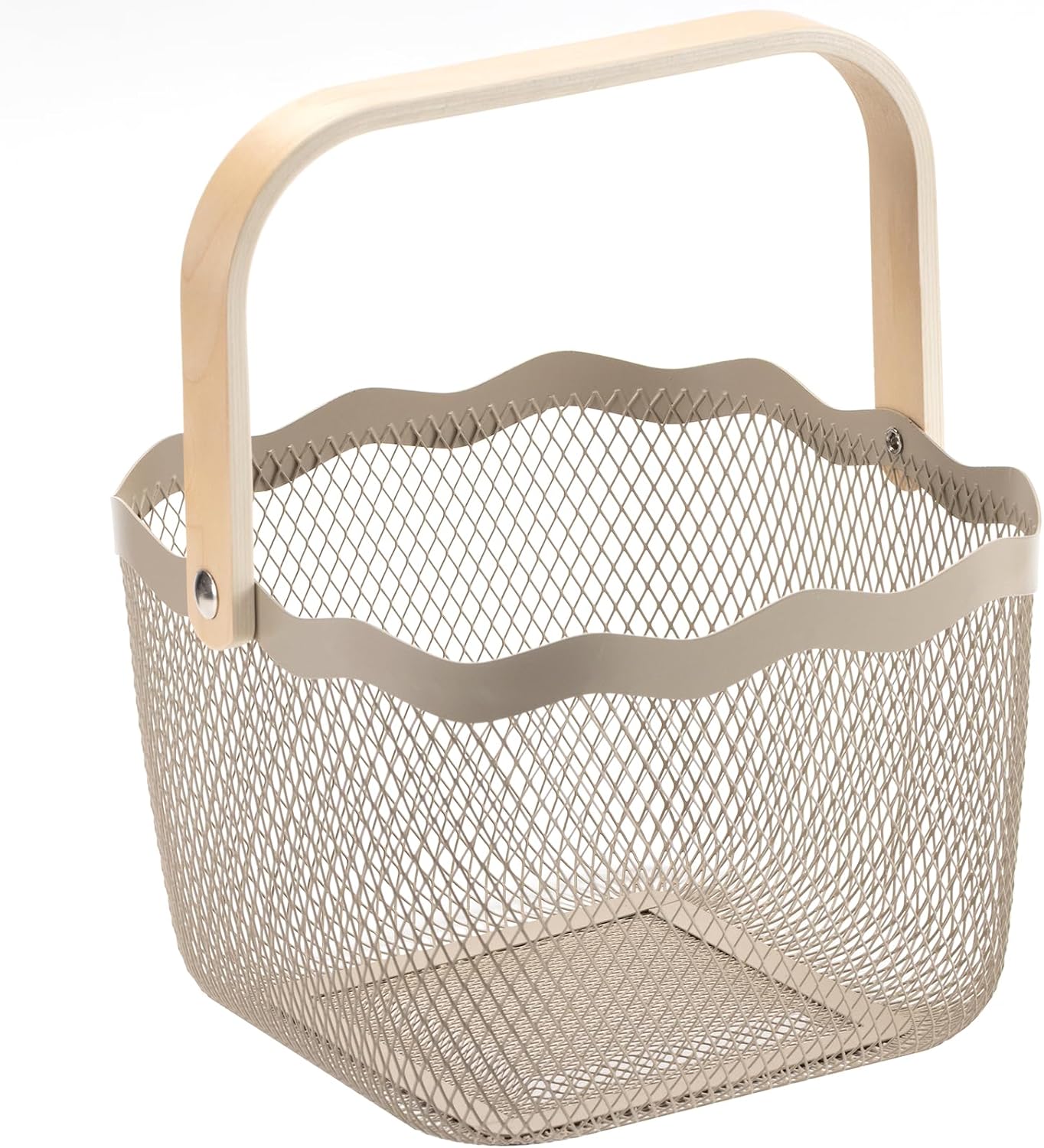 Metal Mesh Steel Harvest Basket, Square Wavy Rim Garden Basket with Handle – Multi-Functional Storage Organizer for Gathering Vegetables, Fruits, Kitchen, Garden, Picnic & Cabinet (Gray)