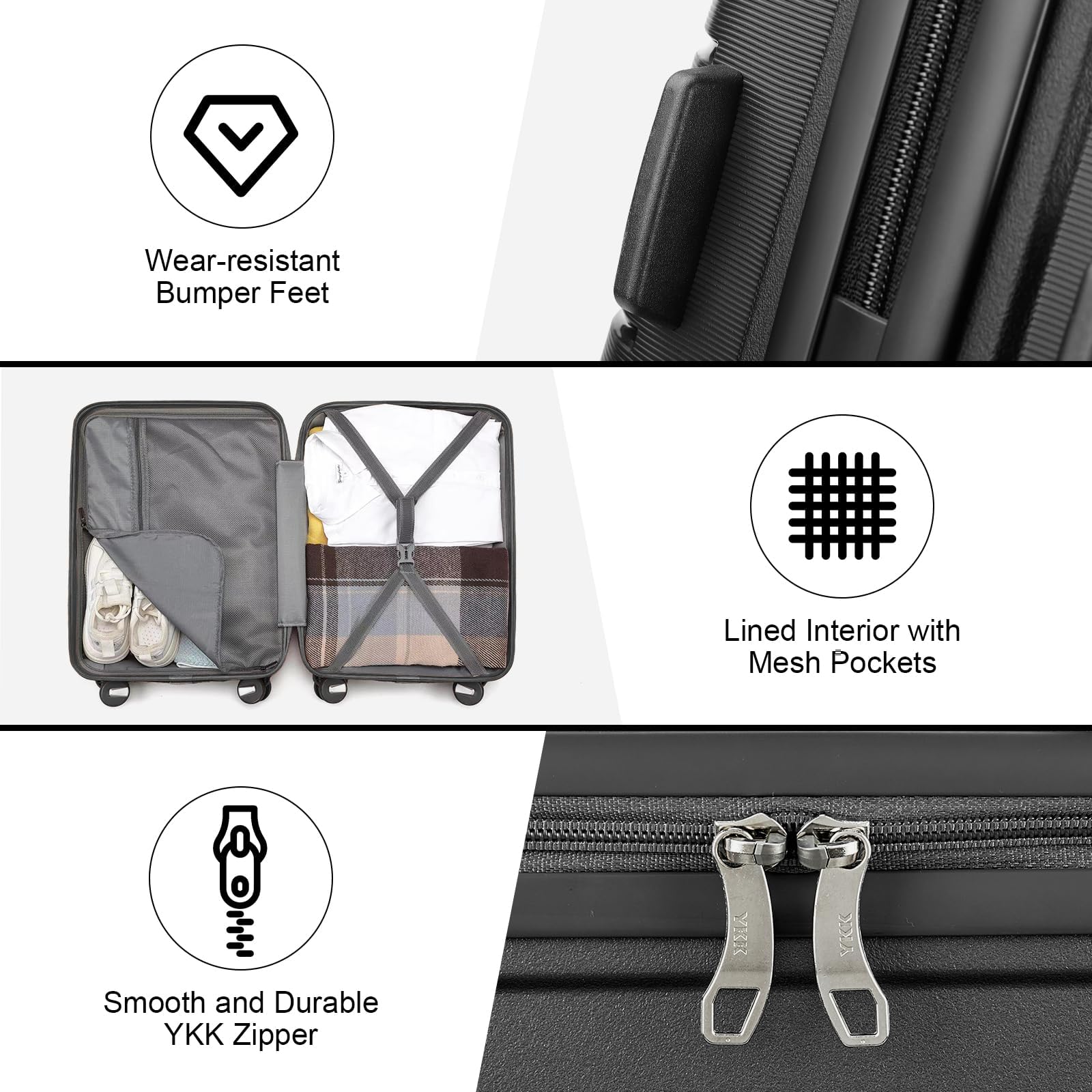 Sea choice Valise Cabine Extensible Valise Rigide légère en PP avec 4 roulettes Doubles Pivotantes avec Fermeture éclair, approuvé Serrure TSA, avec Vanity, 55x39x21cm