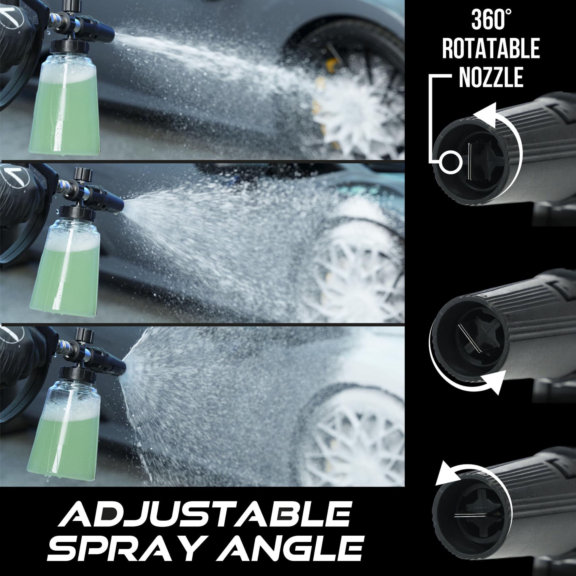 VIKING Cañón de espuma profesional para coche, boquilla de pulverización ajustable, bote de jabón de 1.1 litros, enchufe de conexión rápida de 1/4 pulgadas para lavadora a presión y kit de detalles de