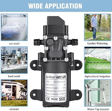 DC 12V Water Pump 4L/Min 1GPM Diaphragm Pump 3/8 Fitting with Power Supply