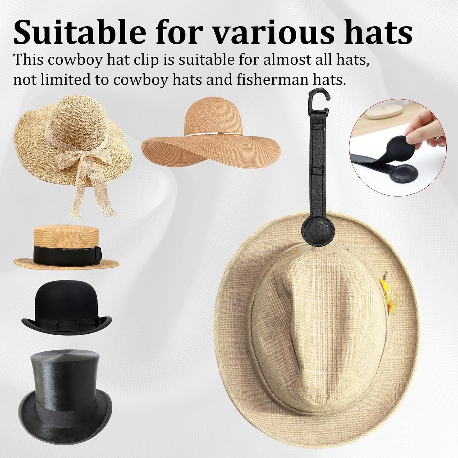 4Pcs Cowboy Hat Holder for Truck Set, Leather Magnetic Cap Clip, Cowboy Hat Holder, Adjustable Hat Organizer Suitable for Most Vehicle Storage(Black) image 3