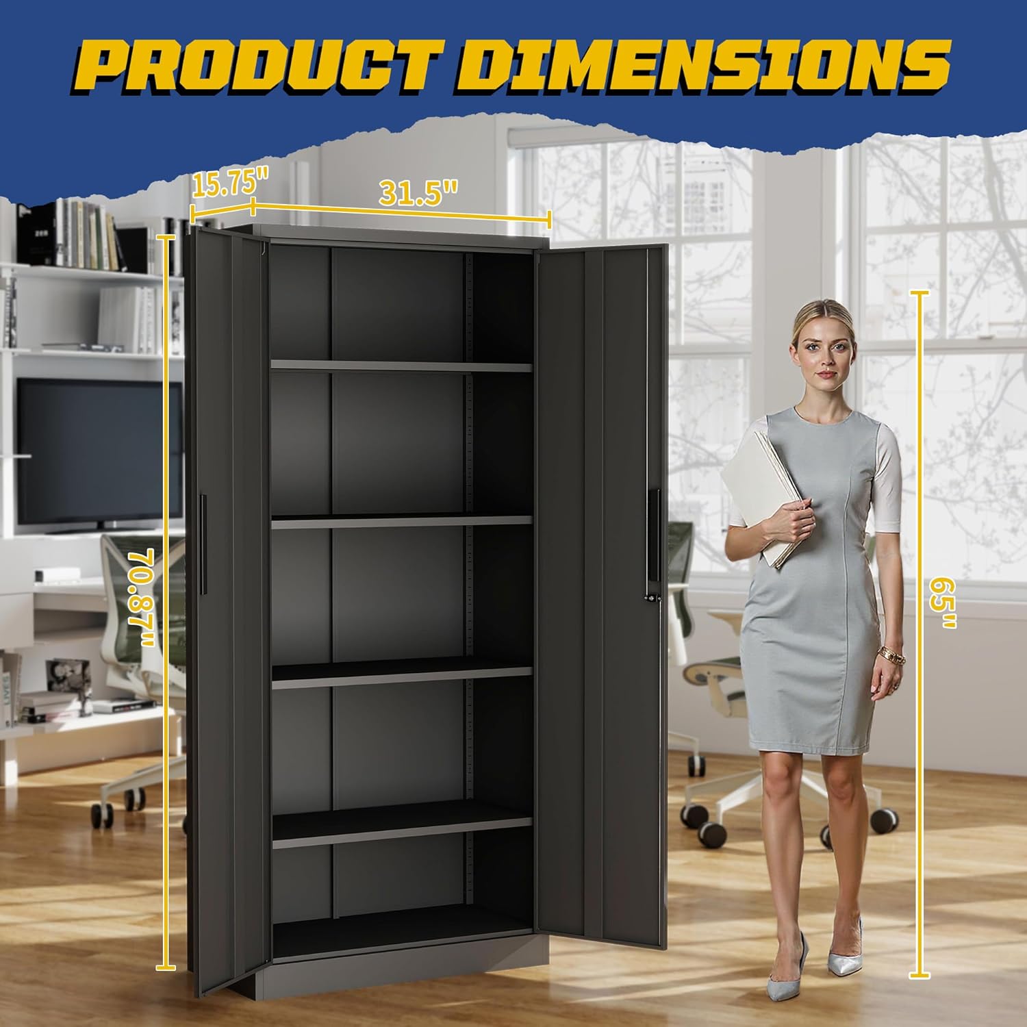 Metal Storage Cabinet with Doors and Adjustable Shelves, 71" Steel Garage Storage Cabinets with lock, Locking Tool Cabinet Utility Cabinets for Garage,Bathroom,Kitchen,Home Office,School,Shop