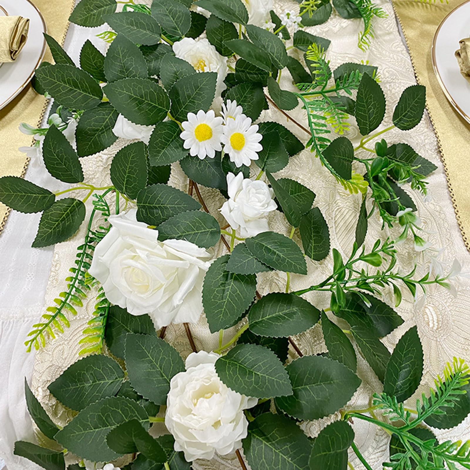 6 Stück Künstliche Rosengirlanden, 240 Cm, Orange-gelb – Für Hochzeit, Garten & Wanddekoration