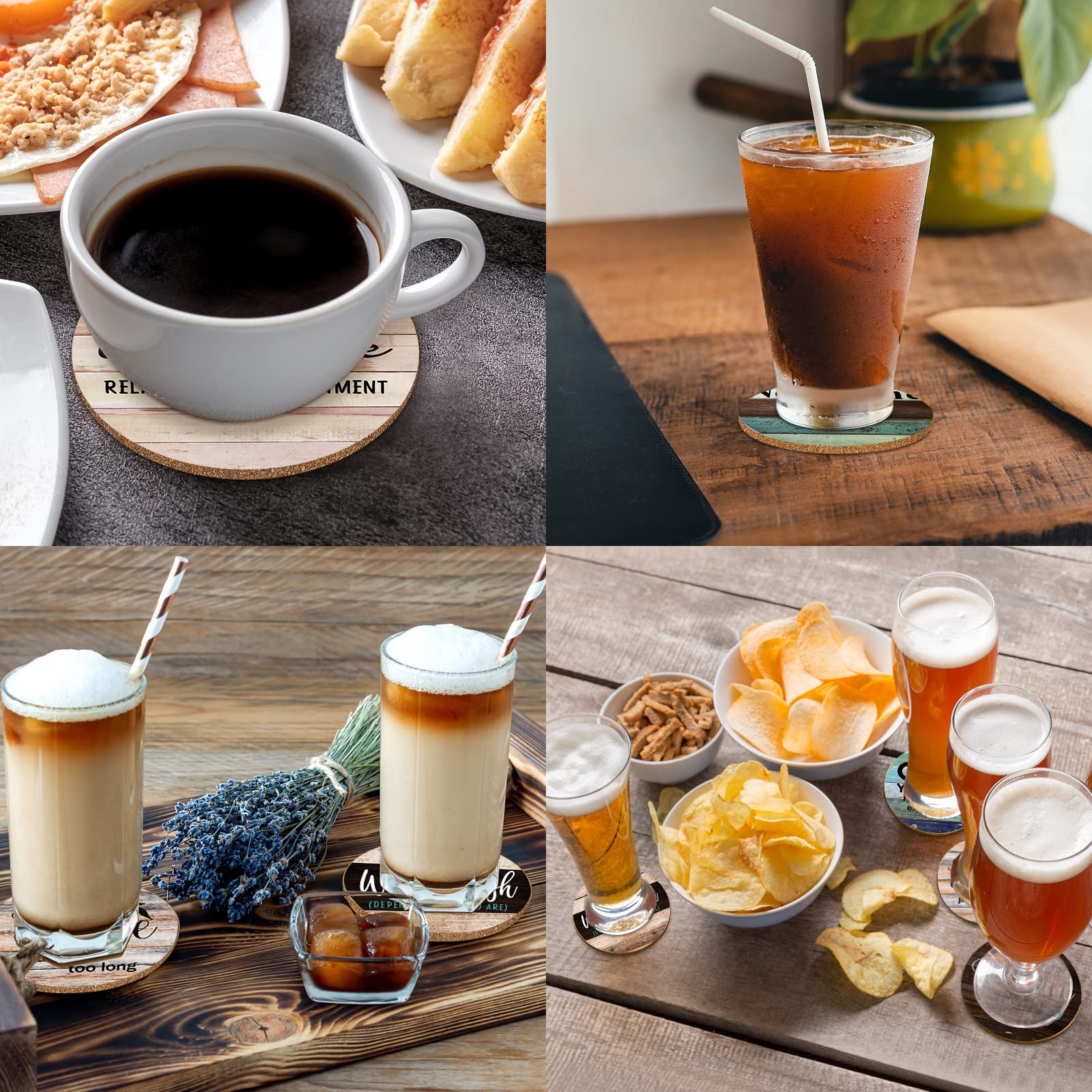 6 posavasos de corcho absorbente sarcástico para bebidas, bar de granja para bebidas con soporte, divertidos posavasos para proteger tu mesa de café, regalo para la decoración de un nuevo 3