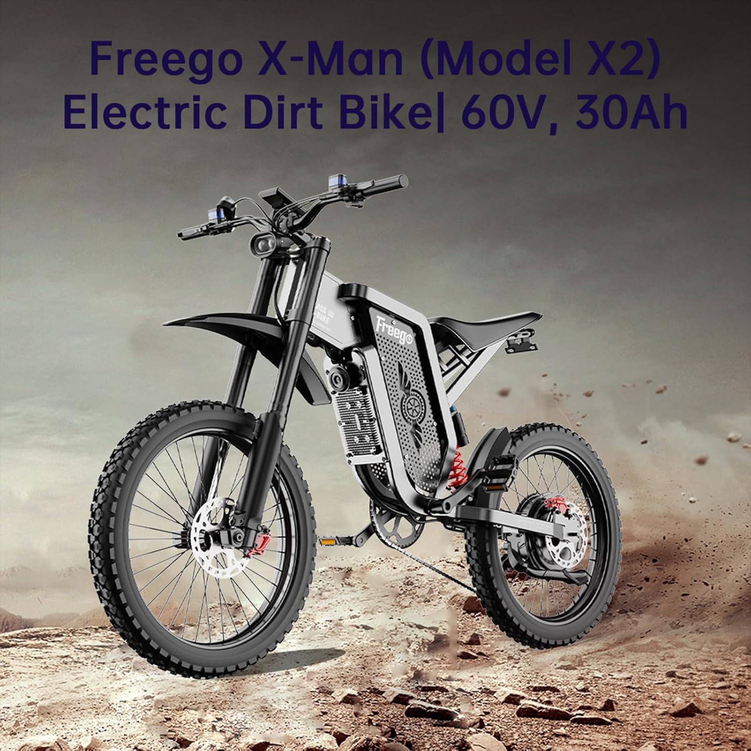 Freego Electric Motorcycle Bike for Adults Teen, X2 Electric Dirt Bike 6000W(Peak) Motor 60V/30Ah Removable Battery, 50MPH Off Road Electric Mountain Bike,19" x2 Tire, UL 2849 Certified