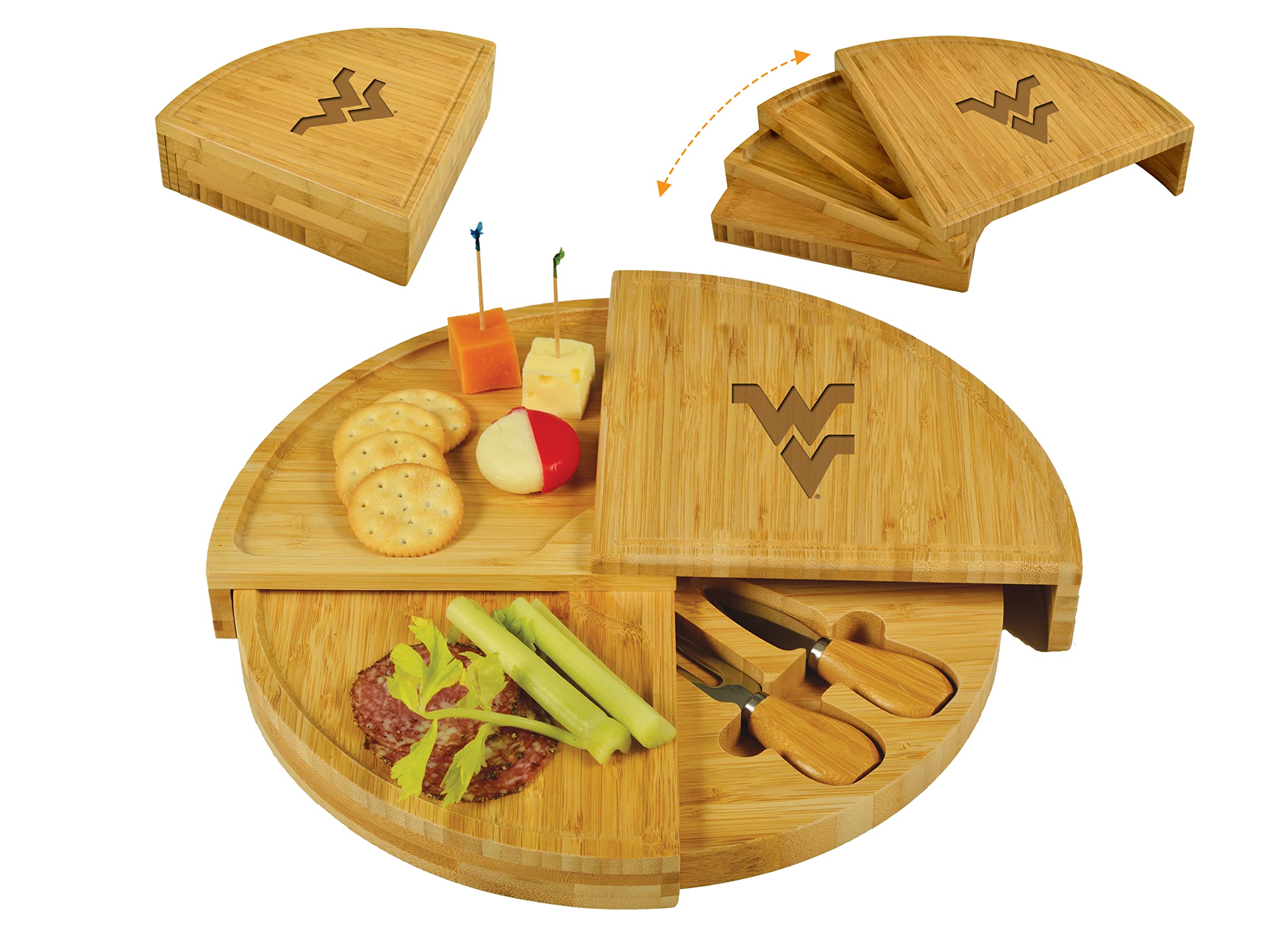 NCAA West Virginia Mountaineers Officially Licensed Multi Level Swiveling Patented Cheese Board 14