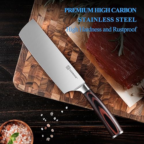 Miniatura 27 de KEEMAKE Cuchillo de carnicero de 7 pulgadas, cuchillo de carne resistente con acero inoxidable alemán de alto carbono 1.4116, cuchillo para verduras