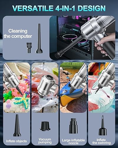 Miniatura 4 de Mini Aspiradora Portátil Inalámbrica Plegable de 20000PA de Alta Potencia, Plumero Comprimido y Soplador de Aire y Bomba 4 en 1, Aspiradora de Mano