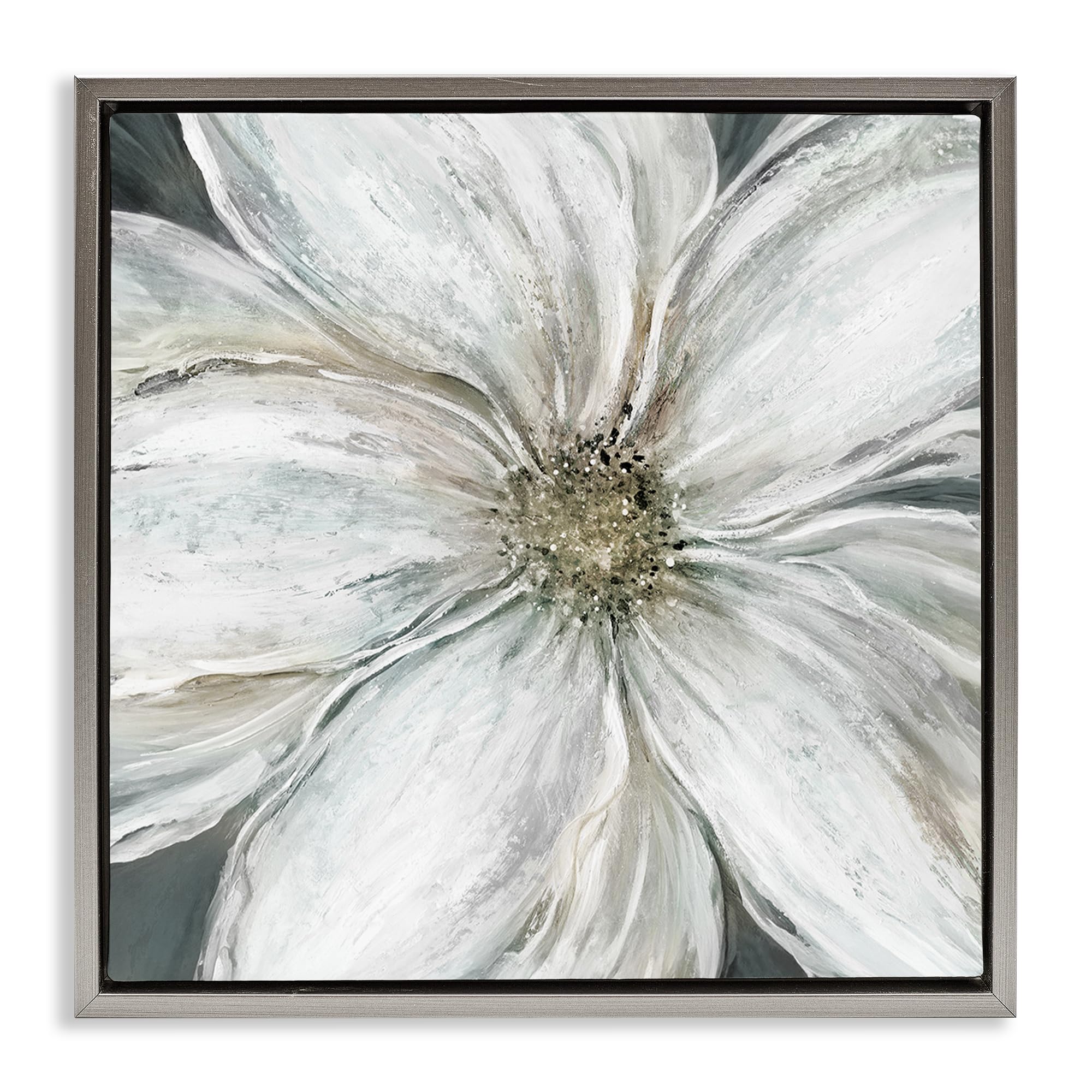 Stupell Industries Serene White Blossom Closeup 'Closeup Serene White Blossom', Floating Frame Canvas Art, Gray, 18 X 18 Inches, Easy To Hang And Sturdy, Made In Usa, By Carol Robinson
