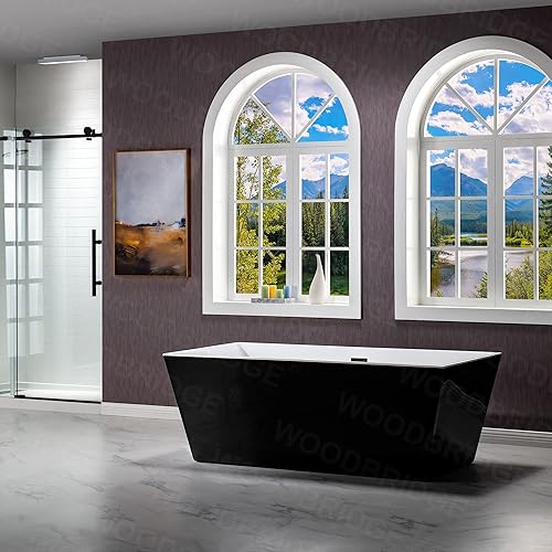 Vista 14 de WOODBRIDGE Bañera de acrílico independiente de 67 pulgadas, bañera negra de remojo contemporáneo con desbordamiento y drenaje negro mate, BTA1812-MB
