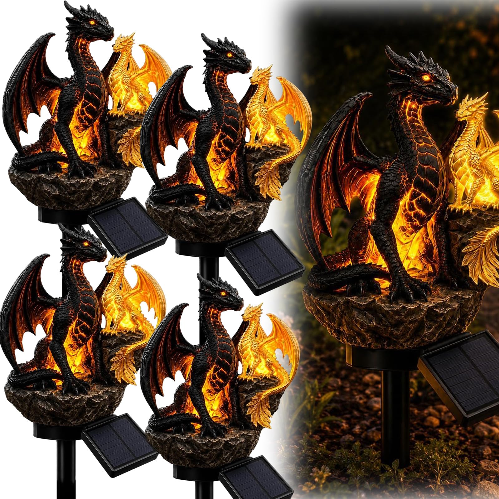 Pealeaf Solar Dragon Garden Statue with LED Lights, Outdoor Garden Ornament Solar Powered Dragon Figurine for Lawn Patio Pathway Yard Decor, Fantasy Dragon Gift for Garden Lovers (B4)