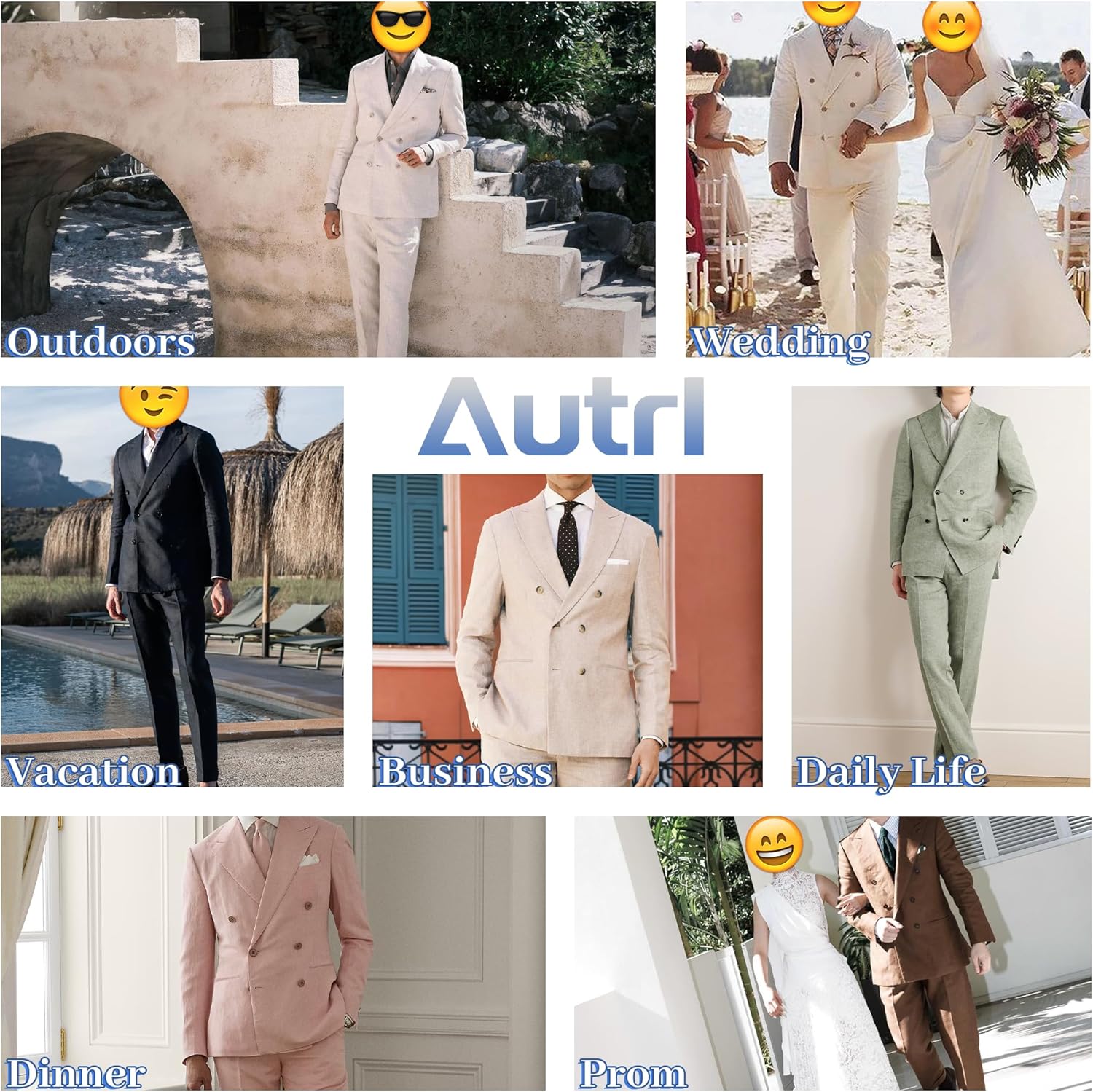 Mens Suits Linen 2 Piece Suit for Men Peak Lapel Slim Fit Suits Set Double Breasted Tuxedos for Wedding Prom - Image 7