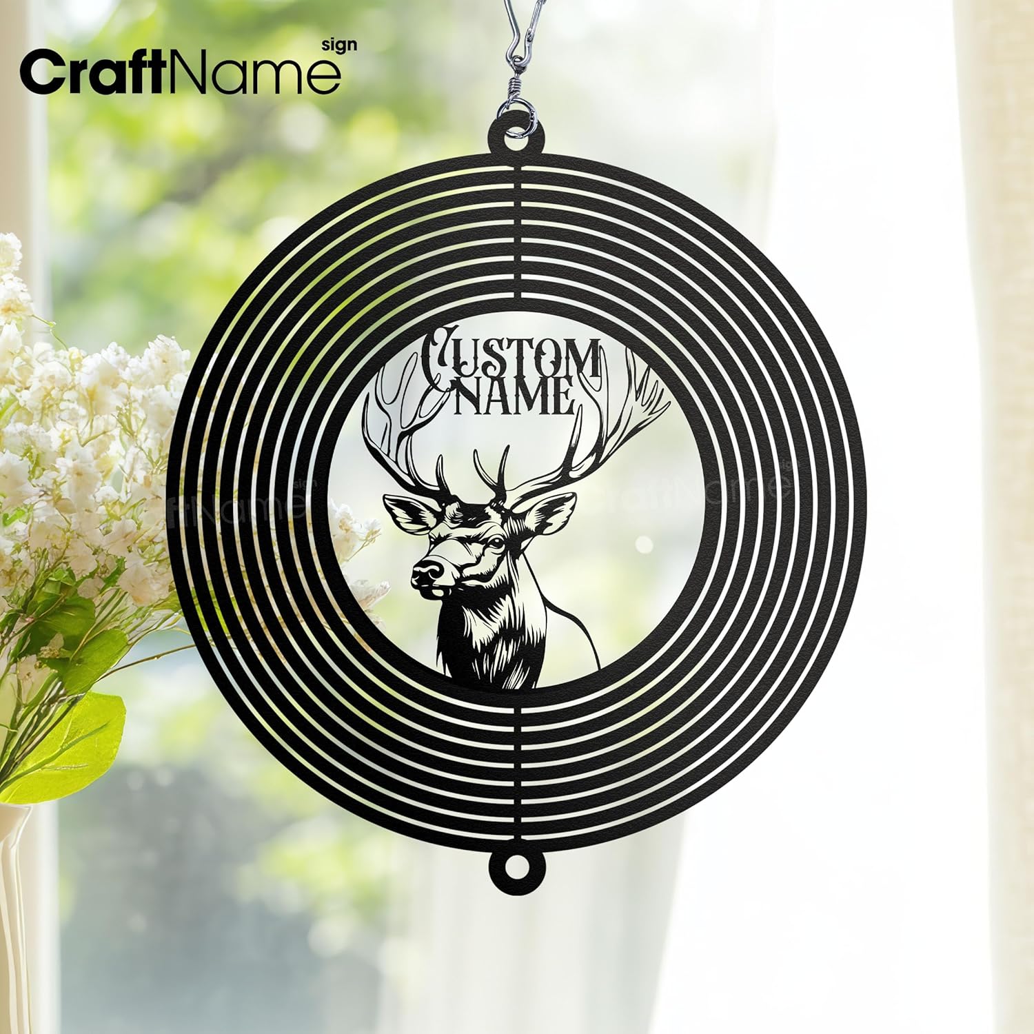 Personalized Elk Metal Wind Spinner, Custom Elk Garden Spinner Hanging Indoor Outdoor Decor, Perfect House Warming Gifts New Home, Custom Gift for Grandmother, Mom, Dad, Wife