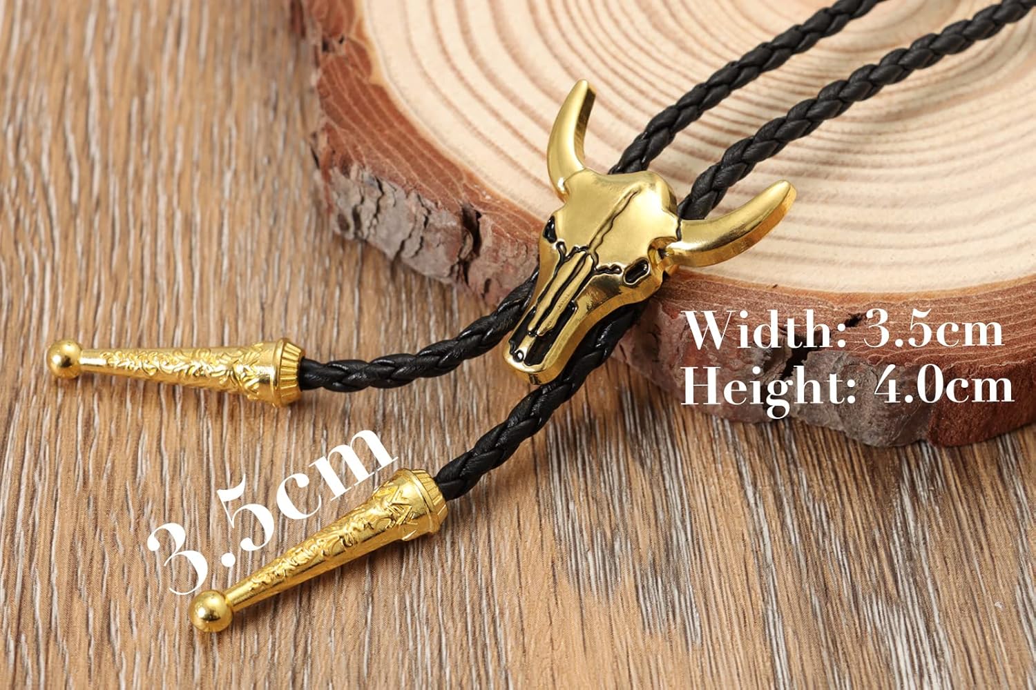 Western Vintage Bolo Tie for Men - Cow Skull Design Cowboy Tie - Black Leather Bolo Necktie Necklace - Image 3