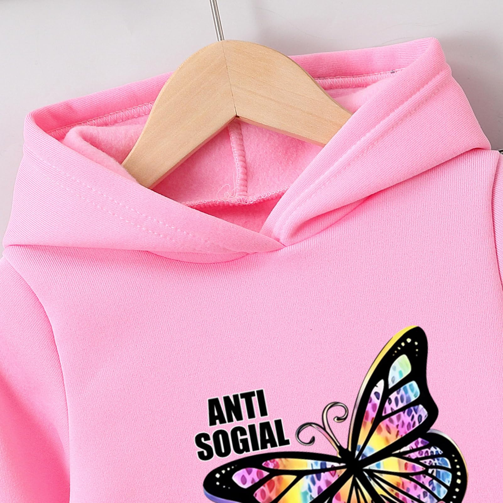 Trainingsanzug Kinder Mädchen Jogginganzug 2tlg Sweatshirt mit Kapuze + Sporthose Sportanzug mit Schmetterlingsprint