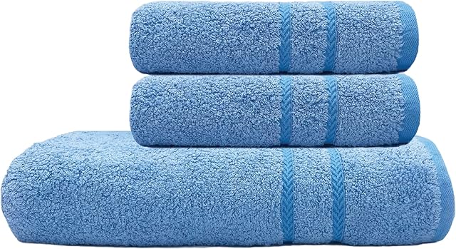 Kyniog Bamboo Large Bath Towel Set- 1 Blue Bath Towels (70cm x 140cm) and 2 Hand Towels (50cm x 90 cm)- 70% Bamboo And 30% Cotton - 550 GSM - Quick Dry Germ Free Bamboo Bathroom Towels